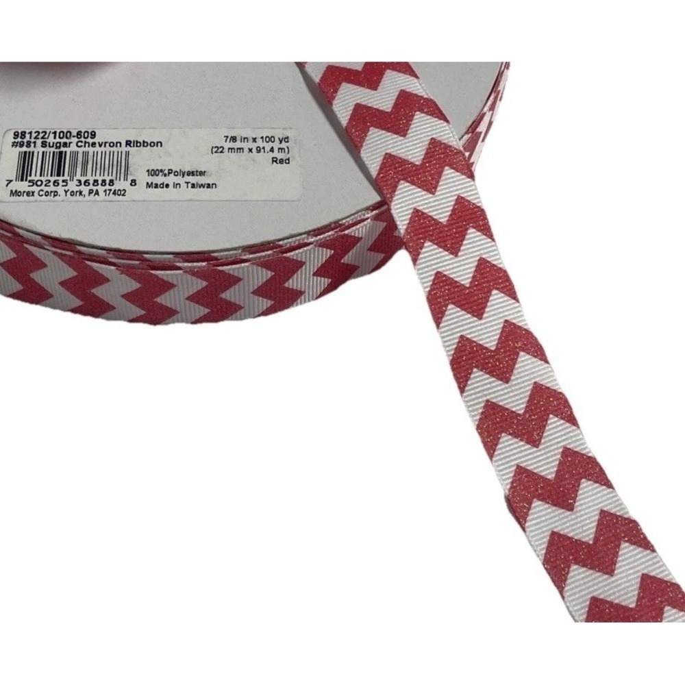 Morex Corp Red Sugar Chevron Ribbon 7/8" Grosgrain Glitter Zigzag Craft 98122